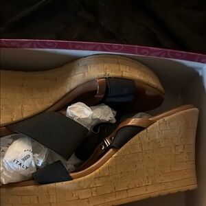 Italian Shoemakers Black and Brown Wedge Sandals